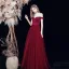 Modest / Simple Burgundy Dancing Prom Dresses 2021 A-Line / Princess Off-The-Shoulder Short Sleeve Sash Floor-Length / Long Pleated Backless Formal Dresses