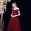 Modest / Simple Burgundy Dancing Prom Dresses 2021 A-Line / Princess Off-The-Shoulder Short Sleeve Sash Floor-Length / Long Pleated Backless Formal Dresses