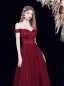 Modest / Simple Burgundy Dancing Prom Dresses 2021 A-Line / Princess Off-The-Shoulder Short Sleeve Sash Floor-Length / Long Pleated Backless Formal Dresses