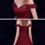 Modest / Simple Burgundy Dancing Prom Dresses 2021 A-Line / Princess Off-The-Shoulder Short Sleeve Sash Floor-Length / Long Pleated Backless Formal Dresses