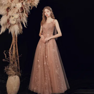 Bling Bling Marron Dansant Robe De Bal 2021 Princesse Bretelles Spaghetti Sans Manches Paillettes Perlage Longue Volants Dos Nu Robe De Ceremonie