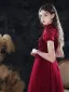 Vintage / Retro Burgundy Dancing Prom Dresses 2021 A-Line / Princess See-through High Neck Puffy Short Sleeve Beading Sequins Floor-Length / Long Ruffle Backless Formal Dresses