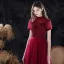 Vintage / Retro Burgundy Dancing Prom Dresses 2021 A-Line / Princess See-through High Neck Puffy Short Sleeve Beading Sequins Floor-Length / Long Ruffle Backless Formal Dresses
