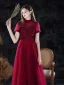 Vintage / Retro Burgundy Dancing Prom Dresses 2021 A-Line / Princess See-through High Neck Puffy Short Sleeve Beading Sequins Floor-Length / Long Ruffle Backless Formal Dresses
