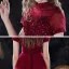 Vintage / Retro Burgundy Dancing Prom Dresses 2021 A-Line / Princess See-through High Neck Puffy Short Sleeve Beading Sequins Floor-Length / Long Ruffle Backless Formal Dresses
