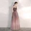 Elegant Purple Gradient-Color Dancing Prom Dresses 2021 A-Line / Princess Spaghetti Straps Sleeveless Beading Sash Floor-Length / Long Ruffle Backless Formal Dresses