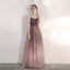 Elegant Purple Gradient-Color Dancing Prom Dresses 2021 A-Line / Princess Spaghetti Straps Sleeveless Beading Sash Floor-Length / Long Ruffle Backless Formal Dresses