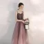 Elegant Purple Gradient-Color Dancing Prom Dresses 2021 A-Line / Princess Spaghetti Straps Sleeveless Beading Sash Floor-Length / Long Ruffle Backless Formal Dresses