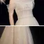 Best Champagne Grey Dancing Prom Dresses 2021 A-Line / Princess Spaghetti Straps Off-The-Shoulder Short Sleeve Beading Glitter Tulle Floor-Length / Long Ruffle Backless Formal Dresses