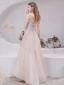 Bling Bling Blushing Pink Dancing Prom Dresses 2021 A-Line / Princess Off-The-Shoulder Short Sleeve Glitter Tulle Beading Floor-Length / Long Ruffle Backless Formal Dresses