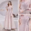 Bling Bling Blushing Pink Dancing Prom Dresses 2021 A-Line / Princess Off-The-Shoulder Short Sleeve Glitter Tulle Beading Floor-Length / Long Ruffle Backless Formal Dresses