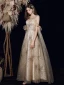 Scintillantes Doré Robe De Bal 2021 Princesse Transparentes V-Cou Manches Courtes Perlage Paillettes Glitter Tulle Longue Volants Dos Nu Robe De Ceremonie
