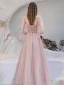 Blushing Pink Star Prom Dresses 2021 A-Line / Princess V-Neck Sleeveless Floor-Length / Long Ruffle See-through Formal Dresses