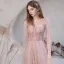 Blushing Pink Star Prom Dresses 2021 A-Line / Princess V-Neck Sleeveless Floor-Length / Long Ruffle See-through Formal Dresses