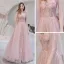 Blushing Pink Star Prom Dresses 2021 A-Line / Princess V-Neck Sleeveless Floor-Length / Long Ruffle See-through Formal Dresses