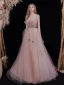Meilleur Rougissant Rose Robe De Bal 2021 Princesse Bretelles Spaghetti Sans Manches Appliques En Dentelle Perlage Glitter Tulle Train De Balayage Volants Dos Nu Robe De Ceremonie