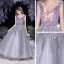 Haut de Gamme Gris Dansant Robe De Bal 2021 Princesse V-Cou Sans Manches Paillettes Glitter Tulle Longue Volants Dos Nu Robe De Ceremonie