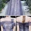 Fancy Purple Prom Dresses 2021 A-Line / Princess Off-The-Shoulder Short Sleeve Beading Glitter Printing Formal Dresses Ruffle Backless Floor-Length / Long