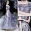 Fancy Purple Prom Dresses 2021 A-Line / Princess Off-The-Shoulder Short Sleeve Beading Glitter Printing Formal Dresses Ruffle Backless Floor-Length / Long