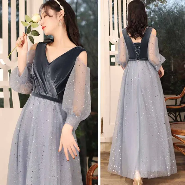 Affordable Navy Blue Bridesmaid Dresses 2021 A-Line Princess Backless Star Sequins Sash