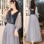 Affordable Navy Blue Bridesmaid Dresses 2021 A-Line / Princess Backless Star Sequins Sash Glitter Tulle Floor-Length / Long Ruffle