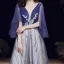 Sexy Bleu Roi Robe De Bal 2021 Princesse Col v profond Manches Courtes Appliques En Dentelle Perlage Glitter Tulle Train De Balayage Volants Dos Nu Robe De Ceremonie