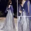 Sexy Bleu Roi Robe De Bal 2021 Princesse Col v profond Manches Courtes Appliques En Dentelle Perlage Glitter Tulle Train De Balayage Volants Dos Nu Robe De Ceremonie