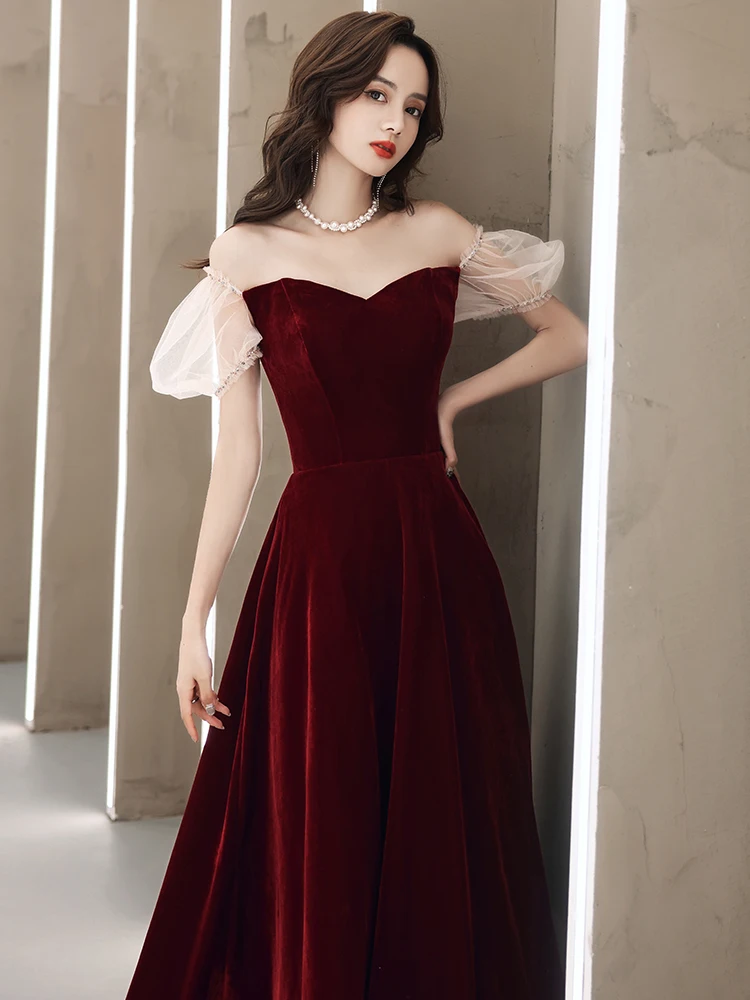 Vintage Retro Burgundy Velour Winter Homecoming Graduation Dresses 2021 A-Line Princess