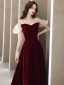 Vintage / Retro Burgundy Velour Winter Homecoming Graduation Dresses 2021 A-Line / Princess Square Neckline Puffy Short Sleeve Beading Floor-Length / Long Ruffle Backless Formal Dresses