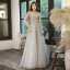 Elegant Sage Green See-through Dancing Prom Dresses 2021 A-Line / Princess High Neck Long Sleeve Beading Glitter Tulle Floor-Length / Long Ruffle Backless Formal Dresses