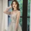Elegant Sage Green See-through Dancing Prom Dresses 2021 A-Line / Princess High Neck Long Sleeve Beading Glitter Tulle Floor-Length / Long Ruffle Backless Formal Dresses