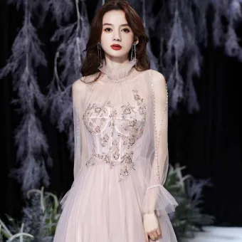 Meilleur Rougissant Rose Transparentes Dansant Robe De Bal 2021 Princesse Col Haut Manches Courtes Perlage Glitter Tulle Longue Volants Dos Nu Robe De Ceremonie