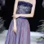 Bling Bling Purple Dancing Prom Dresses 2021 A-Line / Princess Strapless Sleeveless Sash Glitter Polyester Floor-Length / Long Ruffle Backless Formal Dresses