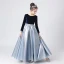 Deux tons Bleu Marine Bleu Ciel Hiver Anniversaire Robe Ceremonie Fille 2021 Princesse Encolure Dégagée Manches Longues Perle Ceinture Longue Volants