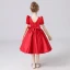 Vintage / Retro Red Satin Birthday Flower Girl Dresses 2021 Ball Gown Square Neckline Short Sleeve Bow Sash Backless Tea-length Ruffle