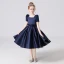 Vintage / Retro Red Satin Birthday Flower Girl Dresses 2021 Ball Gown Square Neckline Short Sleeve Bow Sash Backless Tea-length Ruffle