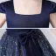 Scintillantes Bleu Marine Anniversaire Robe Ceremonie Fille 2021 Robe Boule Encolure Carrée Sans Manches Dos Nu Ceinture Paillettes Longue Volants
