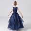 Fashion Navy Blue Organza Birthday Flower Girl Dresses 2021 Ball Gown Scoop Neck Sleeveless Rhinestone Sash Floor-Length / Long Ruffle