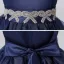 Fashion Navy Blue Organza Birthday Flower Girl Dresses 2021 Ball Gown Scoop Neck Sleeveless Rhinestone Sash Floor-Length / Long Ruffle