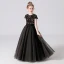 Fashion Navy Blue Birthday Flower Girl Dresses 2021 A-Line / Princess Scoop Neck Short Sleeve Sequins Sash Floor-Length / Long Ruffle