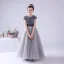 Fashion Navy Blue Birthday Flower Girl Dresses 2021 A-Line / Princess Scoop Neck Short Sleeve Sequins Sash Floor-Length / Long Ruffle