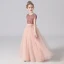 Fashion Navy Blue Birthday Flower Girl Dresses 2021 A-Line / Princess Scoop Neck Short Sleeve Sequins Sash Floor-Length / Long Ruffle