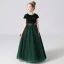 Fashion Navy Blue Birthday Flower Girl Dresses 2021 A-Line / Princess Scoop Neck Short Sleeve Sequins Sash Floor-Length / Long Ruffle
