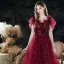 Scintillantes Bordeaux de retour Robe De Graduation 2021 Princesse Encolure Carrée Sans Manches Paillettes Glitter Tulle Thé Longueur Volants Dos Nu Robe De Ceremonie