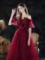 Scintillantes Bordeaux de retour Robe De Graduation 2021 Princesse Encolure Carrée Sans Manches Paillettes Glitter Tulle Thé Longueur Volants Dos Nu Robe De Ceremonie