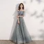 Scintillantes Gris Étoile Robe De Bal 2021 Princesse De l'épaule Manches Courtes Paillettes Glitter Tulle Longue Volants Dos Nu Robe De Ceremonie