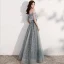 Scintillantes Gris Étoile Robe De Bal 2021 Princesse De l'épaule Manches Courtes Paillettes Glitter Tulle Longue Volants Dos Nu Robe De Ceremonie