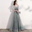 Scintillantes Gris Étoile Robe De Bal 2021 Princesse De l'épaule Manches Courtes Paillettes Glitter Tulle Longue Volants Dos Nu Robe De Ceremonie