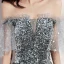 Scintillantes Gris Étoile Robe De Bal 2021 Princesse De l'épaule Manches Courtes Paillettes Glitter Tulle Longue Volants Dos Nu Robe De Ceremonie