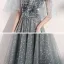 Scintillantes Gris Étoile Robe De Bal 2021 Princesse De l'épaule Manches Courtes Paillettes Glitter Tulle Longue Volants Dos Nu Robe De Ceremonie